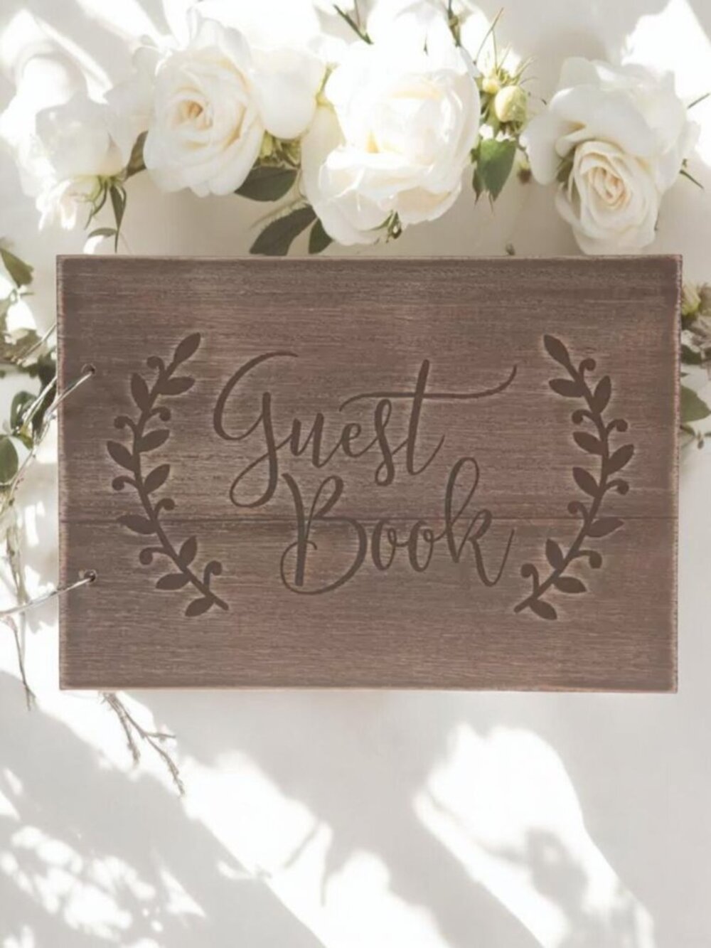 Acrylic White and Gold "Mr" and "Mrs" Table Signs with Wood Guest Book - Picture 4 of 5